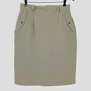 Audrey L Tan Back Slit Skirt Zip Fly Belt Loops Pockets Size 14 fits smaller